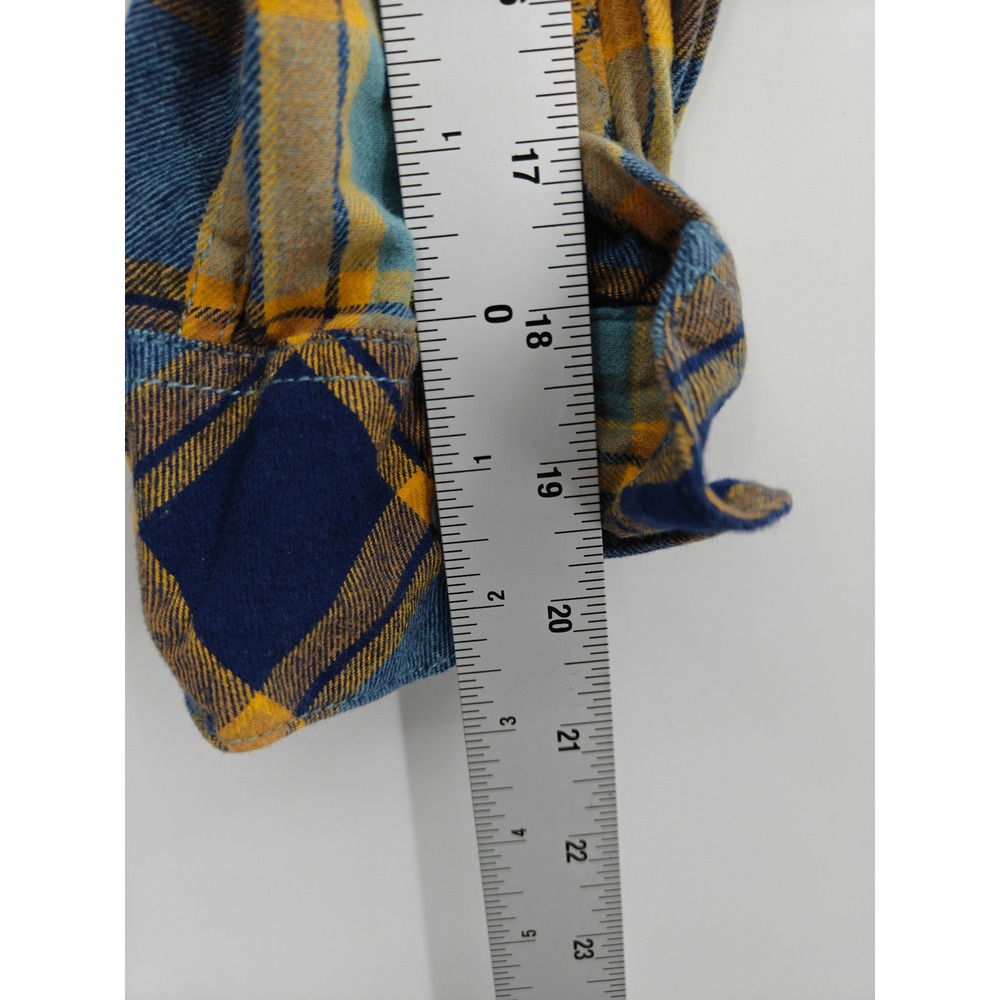 Eastern Mountain Sports EMS Womens M Blue Yellow Plaid Cotton Flannel Shirt - Picture 5 of 8
